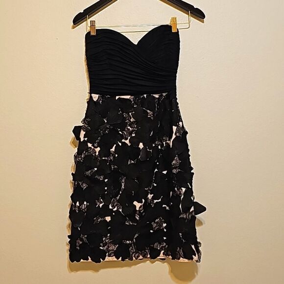 NWT BCBGMaxAzria Strapless Black & Floral Dress size 0 - Picture 1 of 9